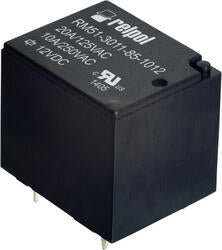 RELPOL S.A Miniature relays RM51-3011-85-1005, 1 CO. Contact material: AgSnO2. Voltage coil 5 V DC. Rated load AC1  10 A / 250 V AC. Mounting: for PCB. Cover protection category IP 67.