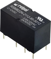 RELPOL S.A Signal relays RSM822-6112-85-S005, 2 CO. Contact material: AgNi/Au flash gold plating. Voltage coil 5 V DC. Rated load AC1  1 A / 120 V AC. Mounting: for PCB. Cover protection category IP 67.