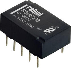 RELPOL S.A Signal relays RSM850B-6112-85-1024, 2 CO. Contact material: AgPd/Au flash gold plating. Voltage coil 24 V DC. Rated load AC1  0,5 A / 125 V AC. Mounting: for PCB. Cover protection category IP 67.