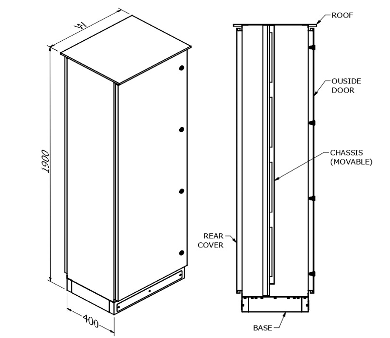 MERLIN SYSTEMS 400DX200WX1900H M-400 WEATHER PROOF SINGLE DOOR ENCLOSURES