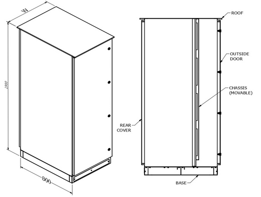MERLIN SYSTEMS 800DX1200WX1900H M-800 WEATHER PROOF SINGLE DOOR ENCLOSURES