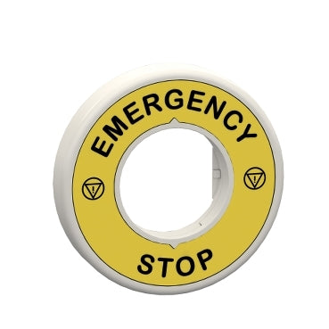 SCHNEIDER Harmony. Illuminated ring Ø60. plastic. yellow. red fixed integral LED. marked EMERGENCY STOP. 110...120 V AC