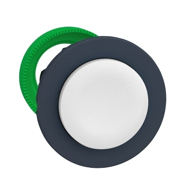 SCHNEIDER Harmony XB5, Flush mounted push button head, plastic, projecting, white, 30mm, spring return, unmarked, dark grey bezel