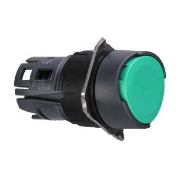 SCHNEIDER Head for non illuminated push button, Harmony XB6, green flush, 16mm, integral LED, spring return, unmarked