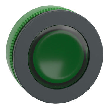 SCHNEIDER Head for illuminated push button, Harmony XB5, green, white, 30mm, universal LED, plain lens