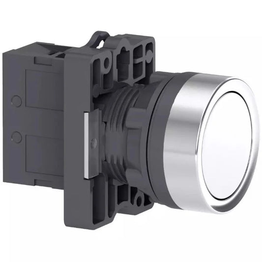 HIMEL Push button, Plastic,22mm ,marked white stop, flush,Red,1NC,UI: 415V