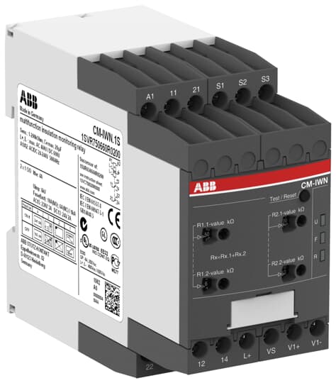 ABB CM-IWN.1P Insulation monitoring relay 2c/o, 1-100kOhm,2-200kOhm, 24-240VAC/DC 1SVR760660R0200