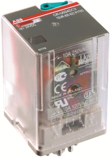ABB CR-U120AC2L Pluggable interface relay 2c/o, A1-A2=120VAC, 250V/10A, LED 1SVR405621R2100