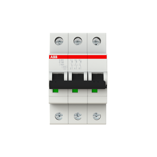 ABB S203-C50 Miniature Circuit Breaker - 3P - C - 50 A 2CDS253001R0504