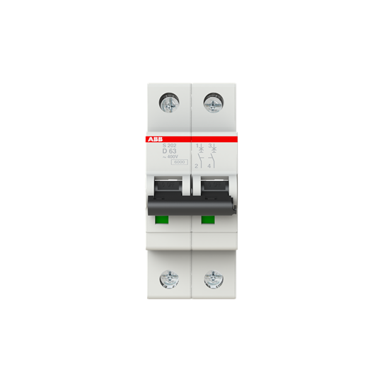 ABB S202-D63 Miniature Circuit Breaker - 2P - D - 63 A 2CDS252001R0631