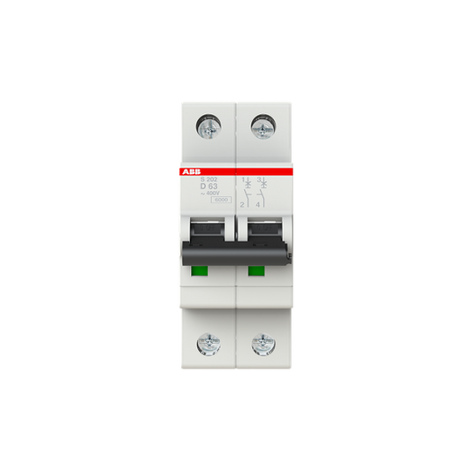 ABB S202-D63 Miniature Circuit Breaker - 2P - D - 63 A 2CDS252001R0631