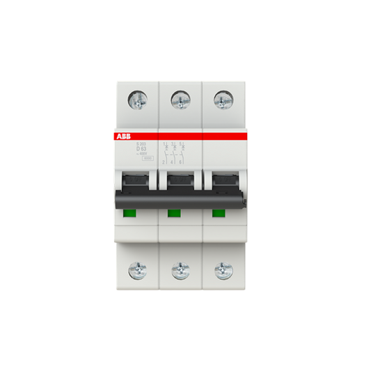 ABB S203-D63 Miniature Circuit Breaker - 3P - D - 63 A 2CDS253001R0631