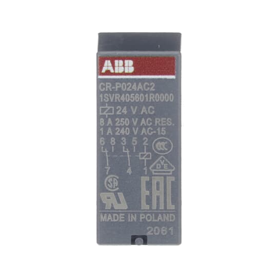 ABB CR-P024AC2 Pluggable interface relay 2c/o, A1-A2=24VAC, 250V/8A 1SVR405601R0000